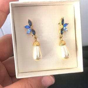 Imitation Sapphire and Teardrop Pearl Earrings
